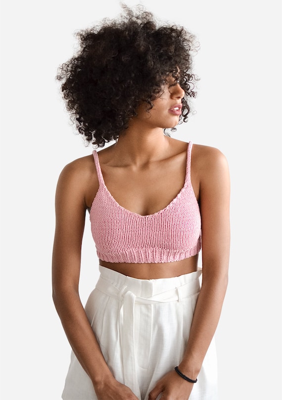 Buy Hand Knit Bralette in Baby Pink, Cotton Knit Bra, Fitted Yoga Top,  Minimal V Neck Crop Top, Soft Comfortable Bra, Cropped Womens Tops Online  in India 