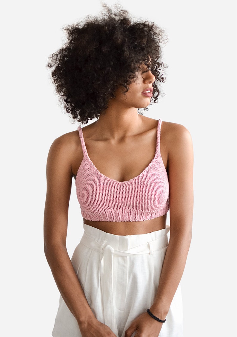 Hand Knit Bralette in Baby Pink Cotton Knit Bra Fitted Yoga Etsy UK