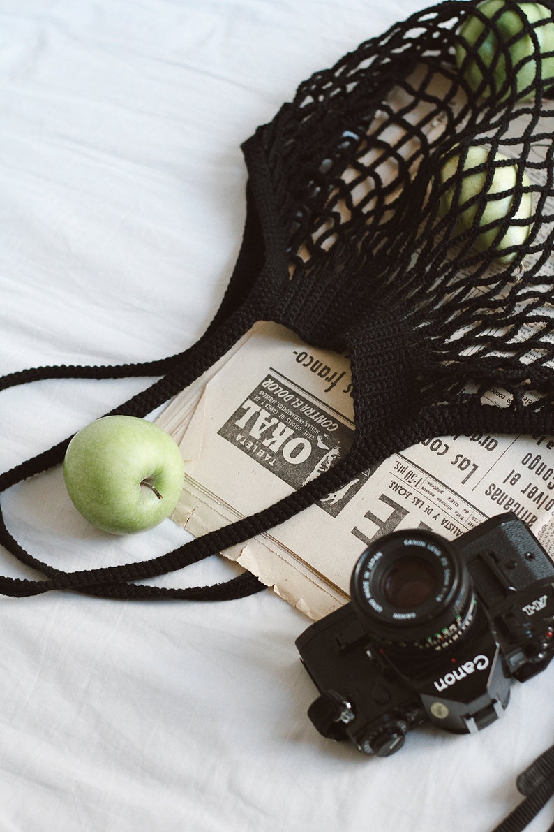 Franse markt tas, gehaakte markt tas, katoenen net tas, handgemaakte eco tote, mesh tas, kwaliteit boodschappentas, gebroken wit, boeren markt tas afbeelding 10