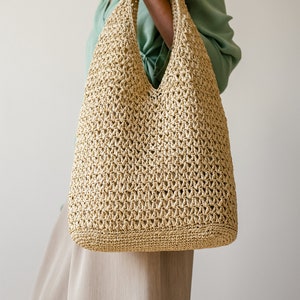 Crochet Raffia Tote in Tan, Summer Tote Bag, Straw Mesh Bag ...