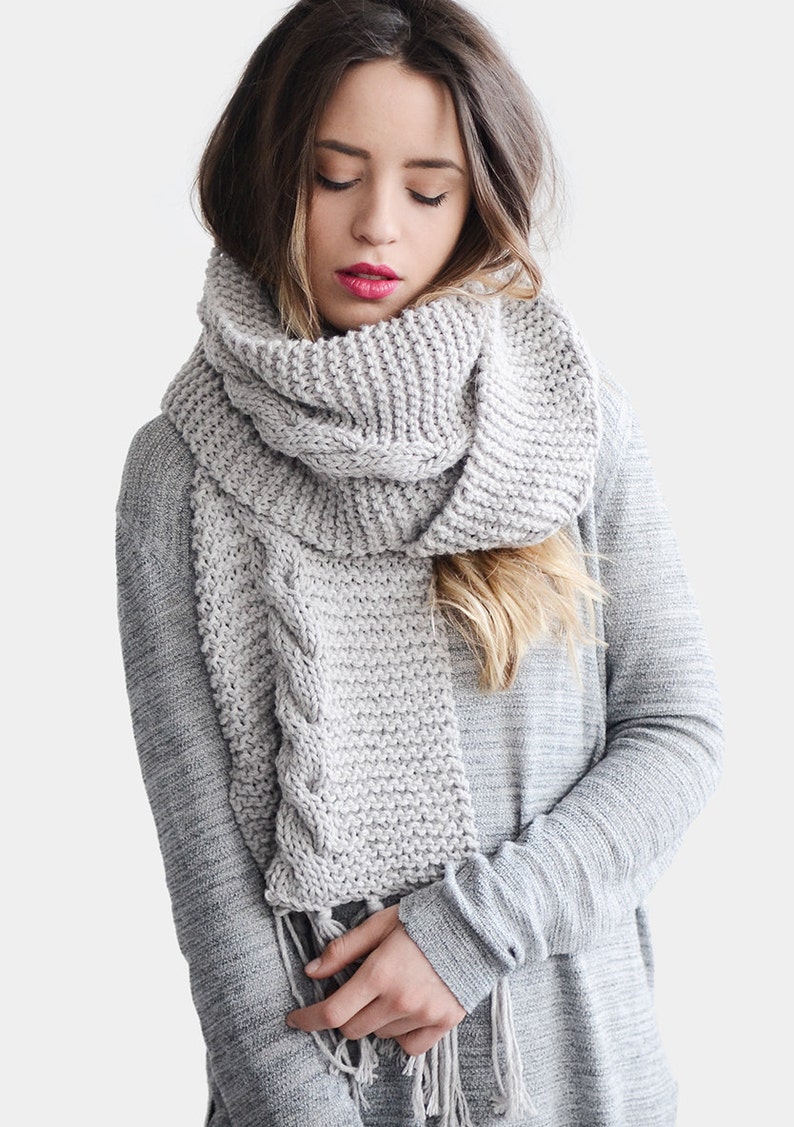 Hand Knit Scarf with Fringes Cable Knit Scarf Chunky Womens Etsy