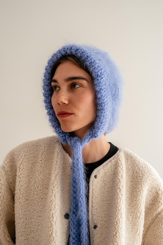 Chunky Mohair Bonnet, Bow Tie Bonnet With Ribbons, Adult  display picture 2