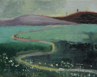 The Road to Lavender Hill, original 5x7 inch oil painting, on linen panel