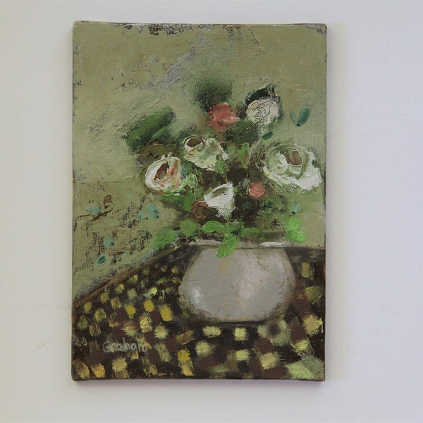 Eine kleine Menge Mut, Original Ölgemälde auf Leinenplatte 15x7 inch von Künstlerin Lisa Graham