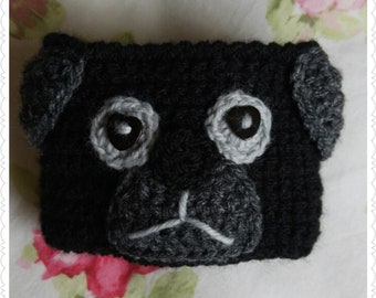 Crochet Black Pug Coffee Cup Sleeve, Travel Mug Sleeve, Reusable Coffee Sleeve, Pug Lover Gift (Made to order)