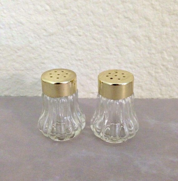 Mini Gold Salt & Pepper Shakers Clear Glass Set Etsy