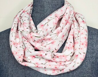 Women's Vintage Pink Scarf Cherry Blossoms Flower Print 100% Silk Kerchief 53cm