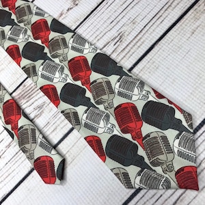 Microphone tie, Mic tie, Mic accessory, microphone necktie, announcer tie, talk radio tie, microphone gift