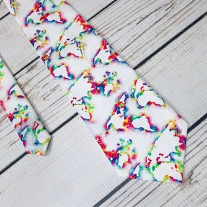 World map tie, rainbow world tie, Map necktie, world map tie, rainbow tie, world rainbow, gay pride necktie, pride month gift, LGBTQ necktie