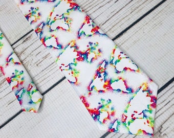 World map tie, rainbow world tie, Map necktie, world map tie, rainbow tie, world rainbow, gay pride necktie, pride month gift, LGBTQ necktie