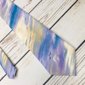 Sunset necktie, purple sunset, Hawaiian tie, Hawaiian sunset necktie, lavander sky, ocean sunset, sea sunset, sea gulls