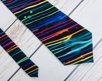 Paint tie, Rainbow Paint stripes, spattered painting stripes, painter necktie, artitst gift, rainbow tie, striped painting tie