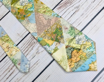 World Map Necktie, Map accessory, World traveler gift, map collage, geography gift, teacher tie, teacher gift, map art, map print