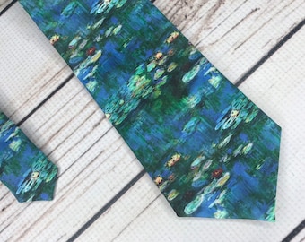 Water lilies necktie, Monet tie, Art tie, painting tie, art teacher gift, Claude Monet water lily tie