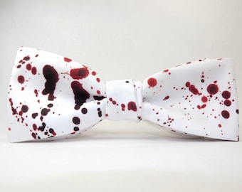 blood splatter bowtie, BPA bowtie, serial killer bowtie, bloody bowtie, blood spatter bowtie, zombie bowtie, horror movie bowtie, red blood