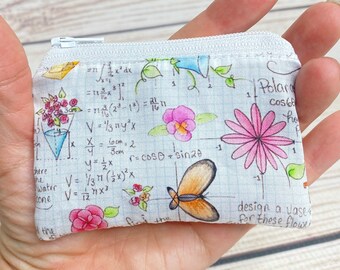 Math zipper pouch, Steminist gift, math coin purse, floral math, change purse, woman in math, coin wallet, coin pouch, math gift for her