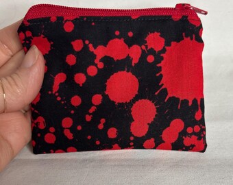 blood spatter zipper pouch, bloody coin purse,  blood splatter accessory, bloody gift, blood splatter gift, artirial spray gift, red blood