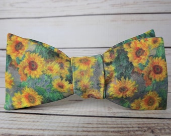 Monet Sunflowers bowtie, sunflower bowtie, Claude Monet gift, Art bowtie, painting bowtie