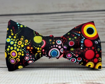 Effervescent bowtie, Colorful bowtie, polk a dot bowtie, black colorful, abstract bowtie, colorful circles, black bowtie