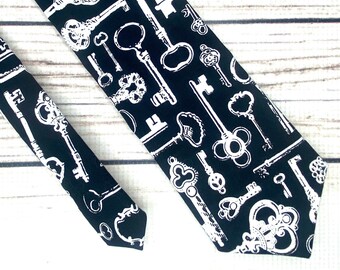Corbata con llaves, corbata con llaves vintage, llaves maestras, blanco y negro, regalo de llave, regalo de cerrajero