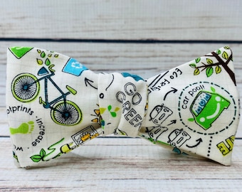 Recycling bowtie, reduce reuse recycle, go green gift, recycle event ccessory, green energy gift, save the planet bowtie