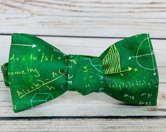 Math bowtie, green math chalkboard, equations bowtie, mathematics bowtie, math equations, teacher bowtie, math gift