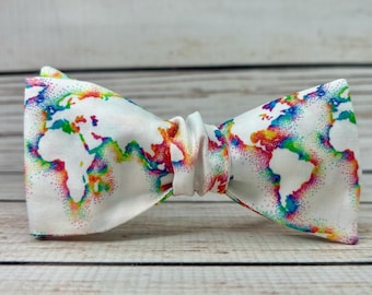 Rainbow World Map bowtie, pride accessory, rainbow bowtie, world map bowtie, pride bowtie, LGBT pride bowtie, world rainbow, lgbtq bowtie
