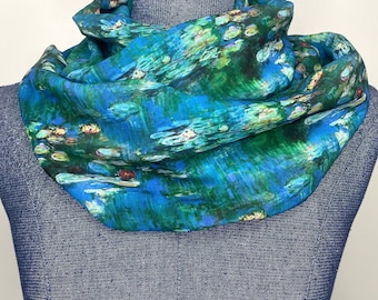 Monet Waterlilies scarf, Claude Monet waterlilies, water lilies scarf, Infinity scarf, Monet Art gift, chiffon scarf, art teacher gift