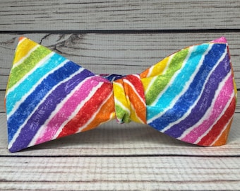 Rainbow watercolor bowtie, Paint bowtie, rainbow stripe, artist bowtie