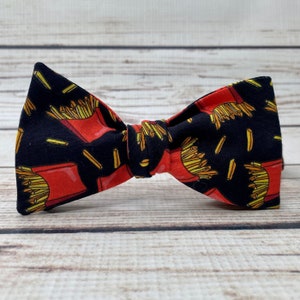French Fries bowtie, fast food bow tie, french fry party accessory, potato gift,  french fry gift, adult bowtie, black bowtie