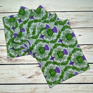Thistle scarf, Scottish thistle accessory, chiffon scarf, scottish scarf, flat scarf, Thistle gift, scotch thistle, purple and green