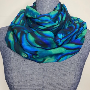Abalone scarf, Blue abalone, Paua shell scarf, abalone shell, infinity scarf, abalone gift, chiffon scarf, abalone wedding, ocean scarf image 1