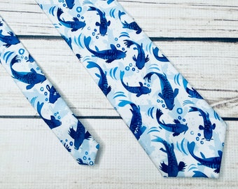 Koi fish necktie, blue koi, nishikigoi gift, Japanise Koi necktie, Koi gift, japan accessory