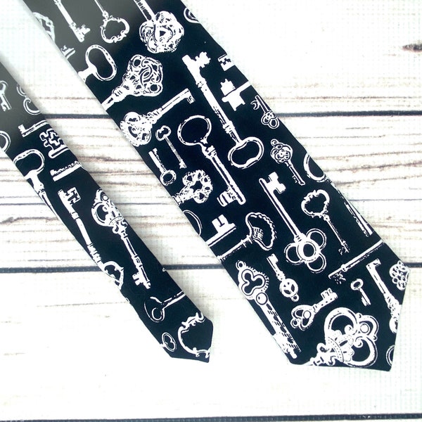 Key necktie, vintage keys tie, skeleton keys, black and white, key gift, locksmith gift