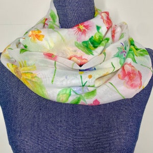 Wildflower scarf, flower garden scarf, watercolor flowers, chiffon infinity scarf, pastel floral scarf, image 7