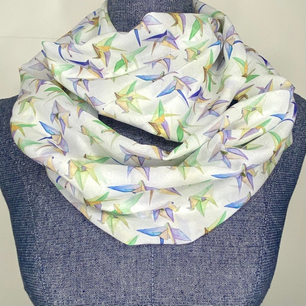 Origami Cranes scarf, chiffon scarf, pastel purple and green, Origami scarf, light weight, origami gift, origami accessory, paper cranes