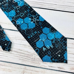 Corbata con estructura molecular de la tabla periódica de elementos, corbata de química, corbata de ciencia, corbata de molécula, regalo para profesores, accesorio de químico
