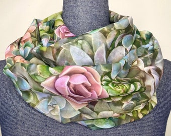 Succulent scarf, succulent gift, chiffon scarf, plant mom gift, infinity scarf, succulent accessory, succulnt arrangement