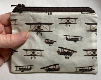 Borsa con cerniera per aereo, borsa da pilota, porta monete da volo, regalo biplano, portafoglio vintage per carte di volo, regalo da volo, marrone crema
