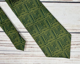 CPU necktie, Computer tie, circuit board tie, programmer gift, computer programmer, olive green gold, motherboard, pc build gift