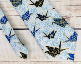 Origami Kranich Krawatte, blau weiß, Origami Krawatte, Kranich Krawatte, Papier Kraniche Geschenk, Accessoire