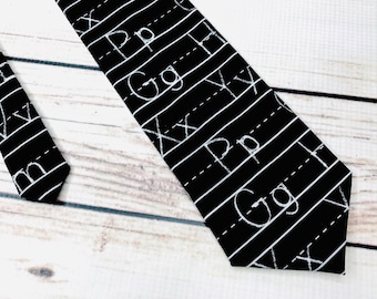 Handwriting tie, ABC tie, teacher tie, teacher gift, chalkboard tie, school tie, mens tie, teacher accessory