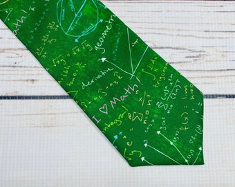 Green chalkboard Math tie, geometry tie, equation tie, math teacher tie, math gift, mathematics tie, geometry tie, i love math, accessory