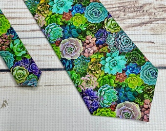 Succulent necktie, succulent wedding, cactus necktie, cacti, men’s succulent, mens tie, womans tie, gift, accessory