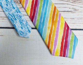 Watercolor Rainbow tie, Rain drops tie, Weather reporter gift, pastel watercolor rainbow gift
