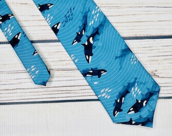 Orca tie, Killer Whale tie, Orca gift, ocean tie, ocean gift, nautical tie, nautical gift, Orca accessory, orca lover gift, whale lover gift