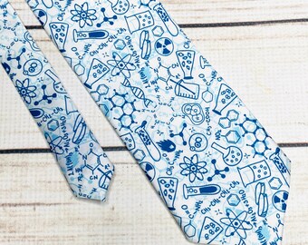 Chemie Krawatte, Wissenschaft Krawatte, Labor Accessoire, blau und weiß