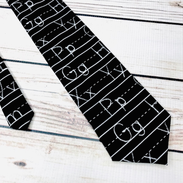 Handwriting tie, ABC tie, teacher tie, teacher gift, chalkboard tie, school tie, mens tie, teacher accessory