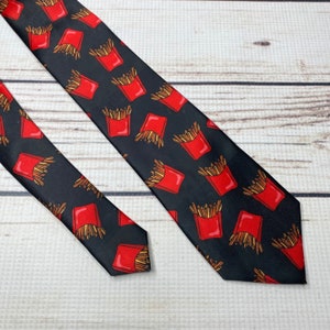 French Fries necktie, fast food tie, french fry party accessory, potato gift, french fry gift, adult necktie, black bowtie, foodie gift