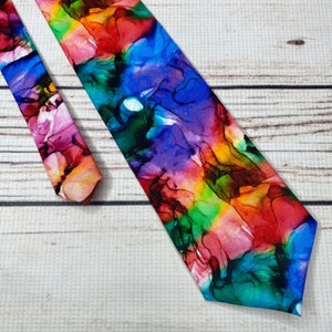 Watercolor rainbow necktie, Colorful tie, Paint tie, abstract tie, artist tie, stained glass tie